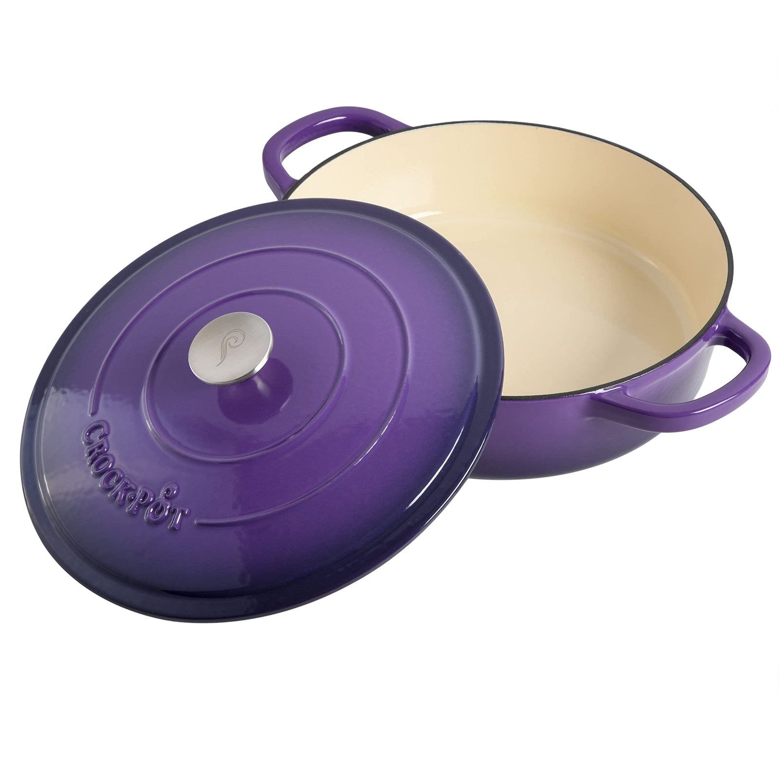 Crock-Pot Artisan 5-Quart Enameled Cast Iron Braiser with Self-Basting Lid – Lavender Purple, Oven Safe to 500°F, Induction Compatible