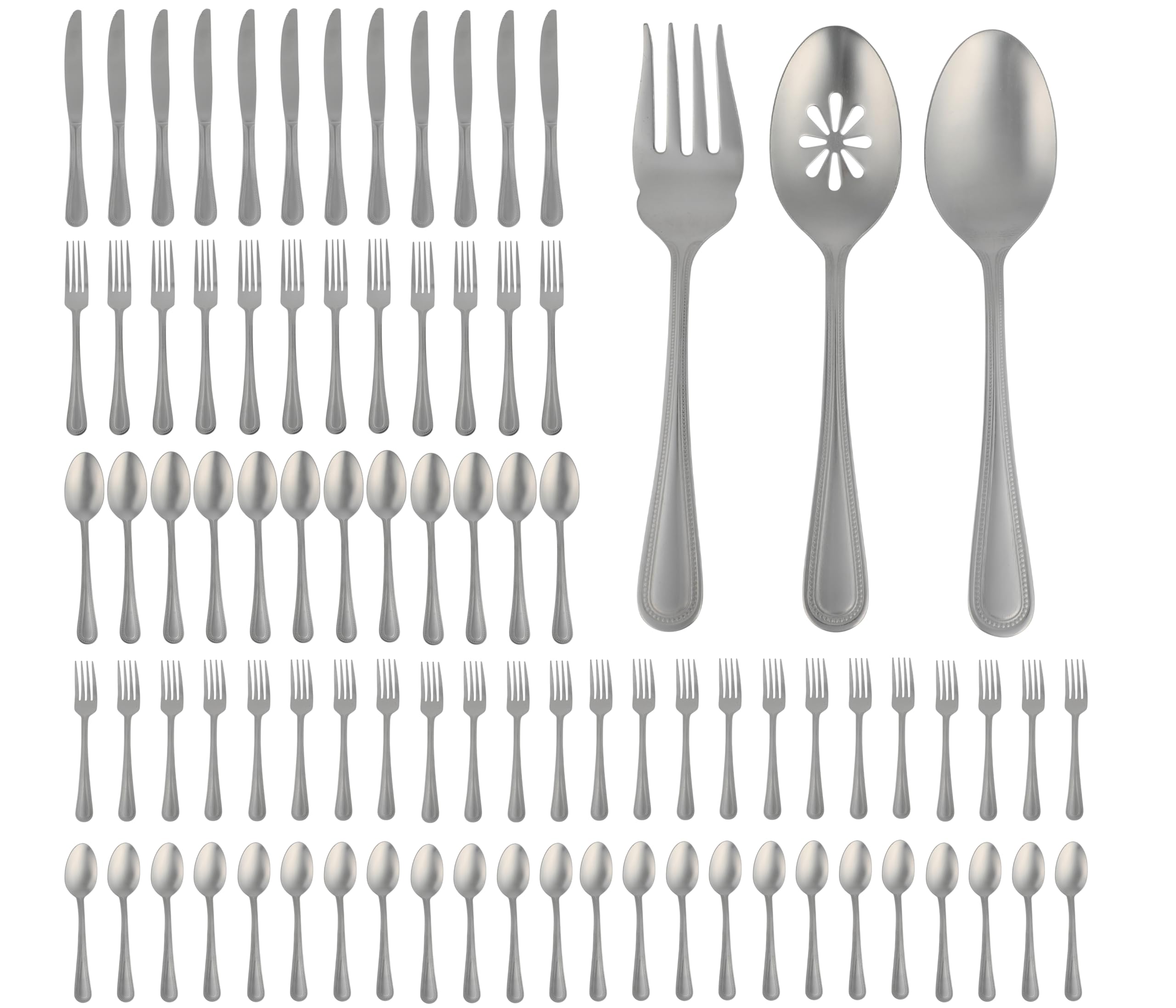 Gibson Home Sinta 87-Piece Stainless Steel Flatware Set with Bead Border Design – Polished Service for 12