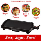 Brentwood TS-821 16 x 10 in Non-Stick Electric Griddle with Removable Drip Tray - Black, 1200W