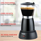 Brentwood TS-119BK Cordless Electric Moka Pot Espresso Machine - Black, 550W, Brews 3-6 Servings, 360° Swivel Base