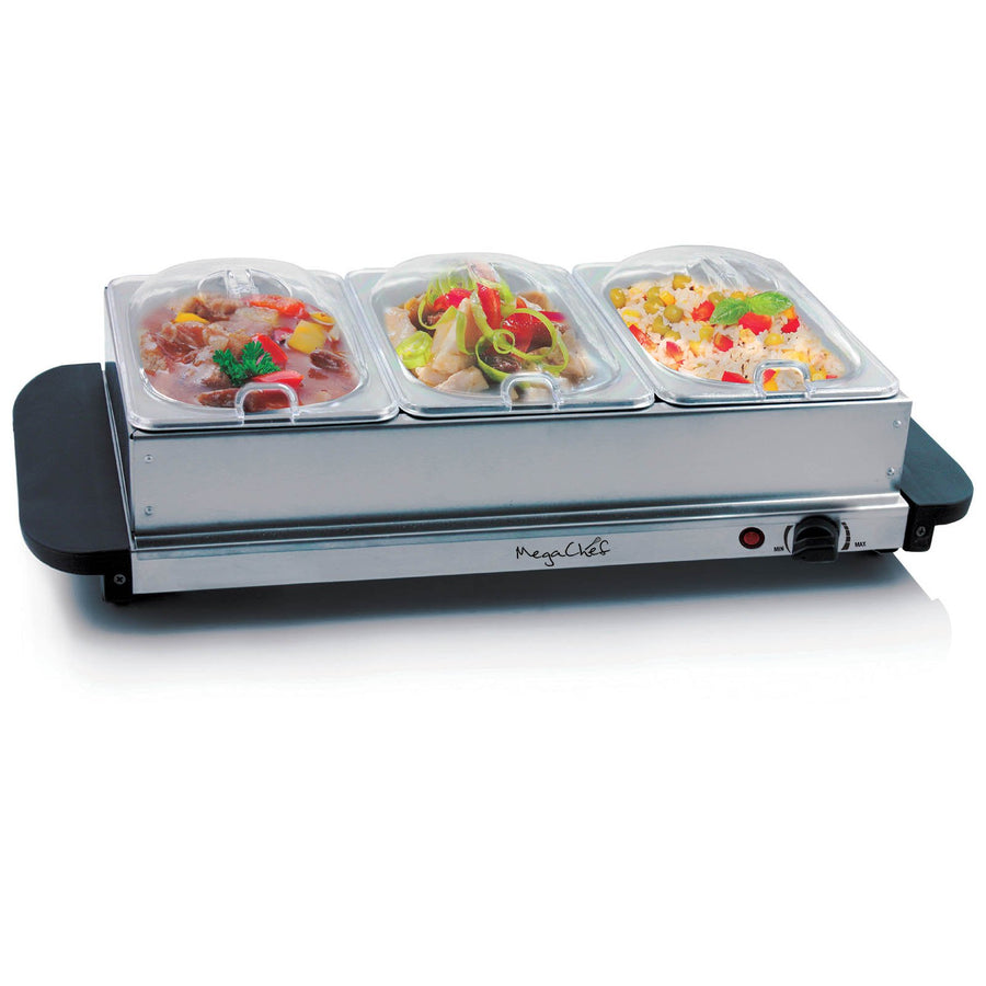 MegaChef Stainless Steel Electric Buffet Server and Food Warmer with 3 Sectional Trays
