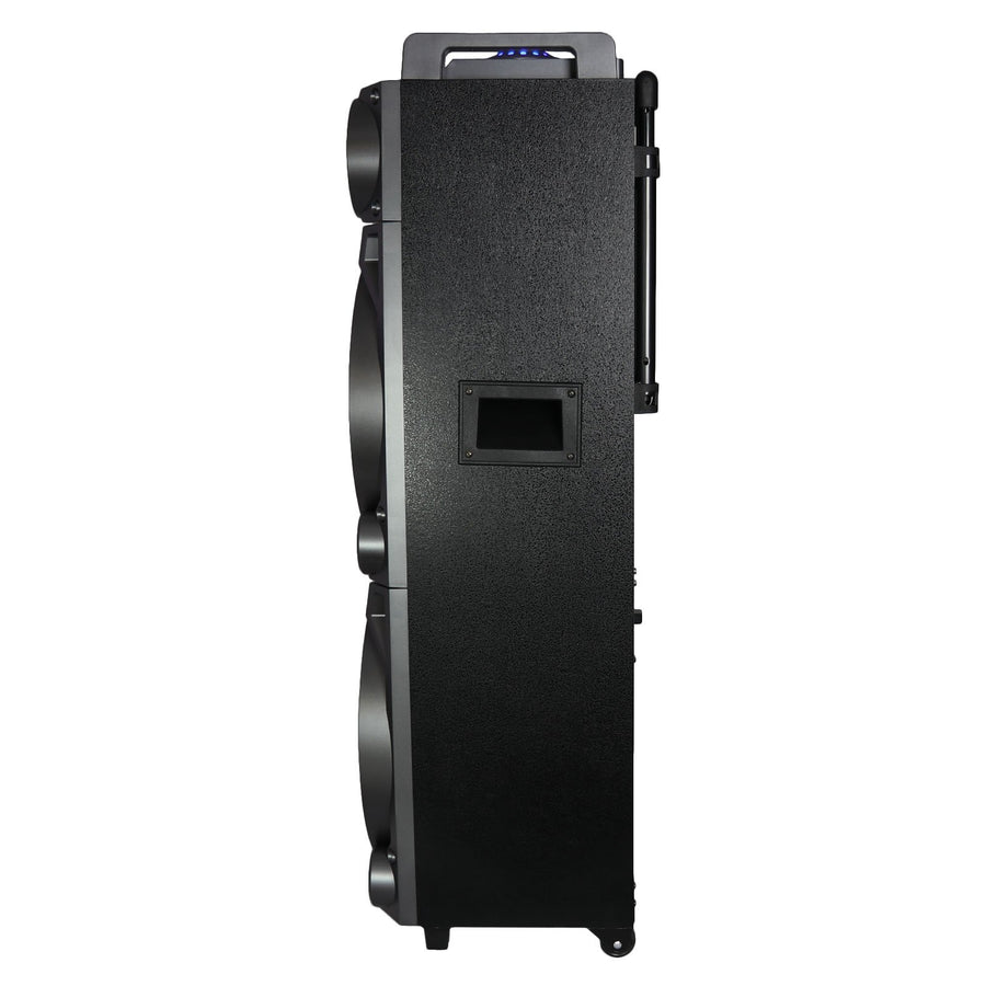 beFree Sound BFS-K10 700W Dual 10 Inch Bluetooth Party Speaker with 2 Wireless Mics, Sound-Reactive Lights & Rechargeable Battery