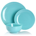 Elama Luna 18-Piece Round Porcelain Dinnerware Set – Blue Service for 6 (Dinner Plates, Salad Plates & Bowls)