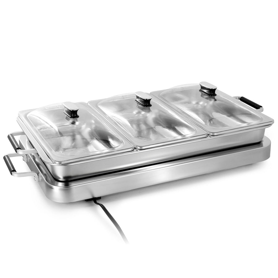 MegaChef 3-in-1 Electric Chafing Buffet Server & Warming Tray with Three 2.63-Quart Trays and 8.6-Quart Baking Pan
