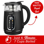 Brentwood KT-2018BK 1.7L 1100W Digital Glass Electric Kettle with Stainless Tea Infuser - Black