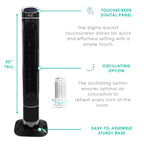 Vie Air 50-Inch Luxury Digital 3-Speed High-Velocity Tower Fan with Remote – Oscillating, Ionizer, Touchscreen, Bedroom & Living Room