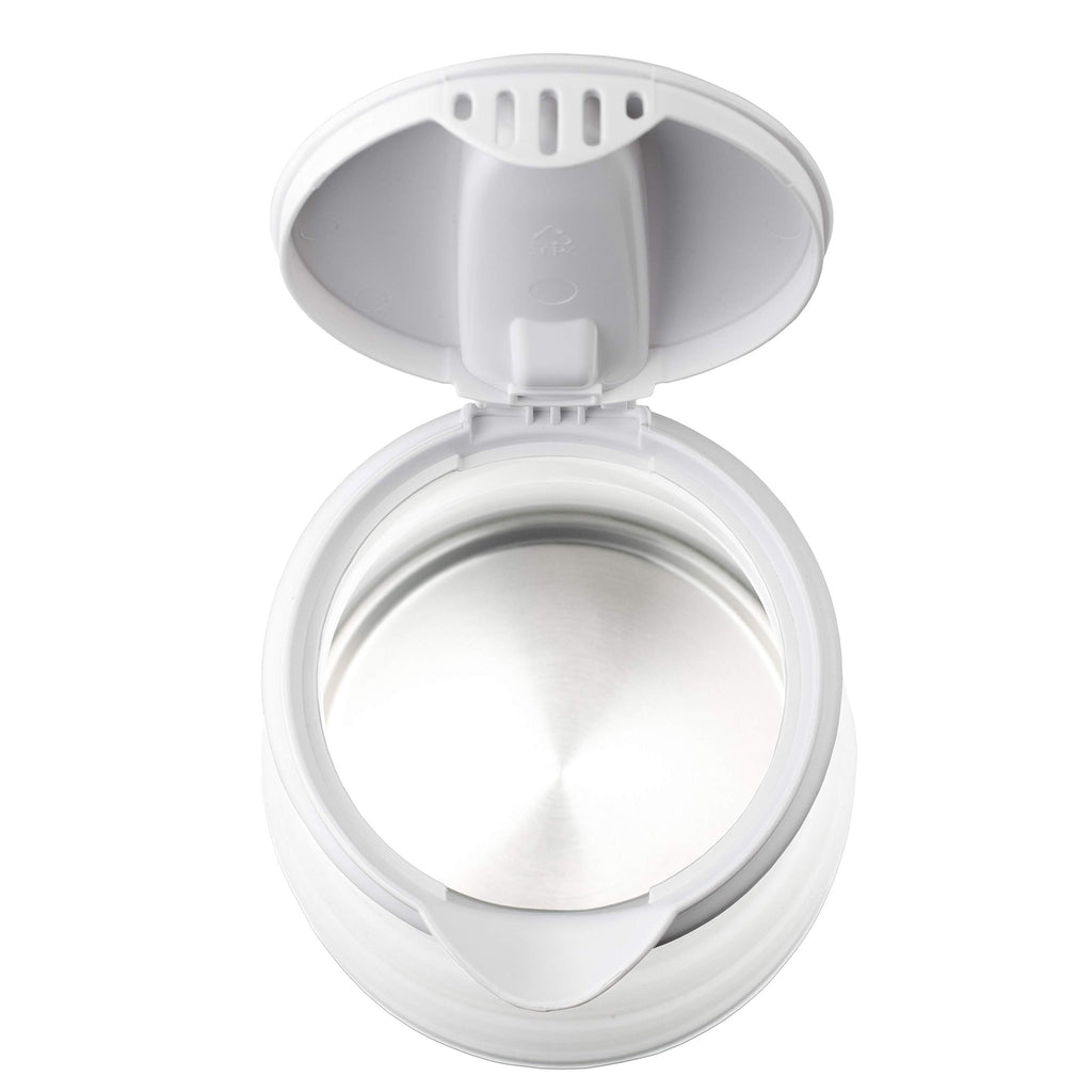 Brentwood Dual Voltage 3.3-Cup Collapsible Travel Kettle – White, 800W Silicone Folding Electric Kettle for Travel