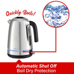 Brentwood KT-1792S 1500W Stainless Steel 1.7L Cordless Electric Kettle - Silver
