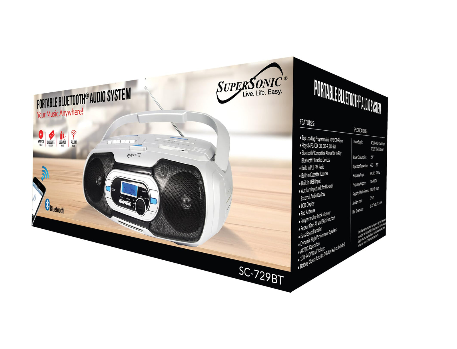 SuperSonic SC-729BT Bluetooth Portable Audio System in Silver