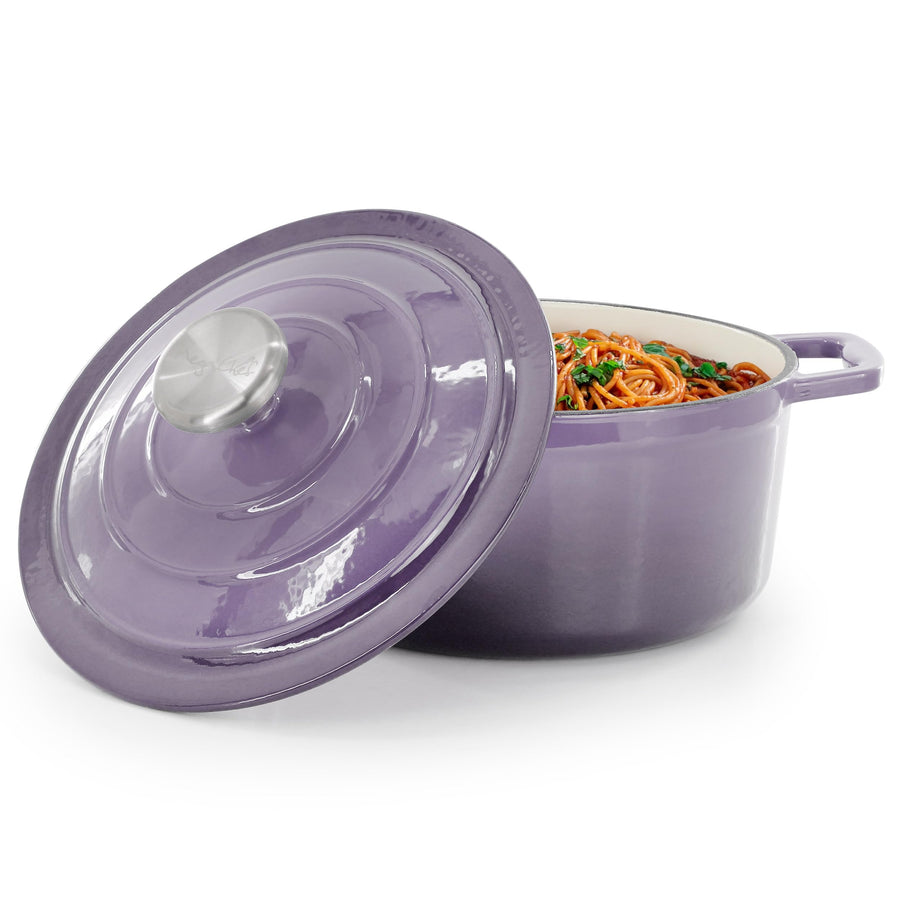 MegaChef 2.7 Quart Round Enameled Cast Iron Casserole with Lid in Gradient Purple