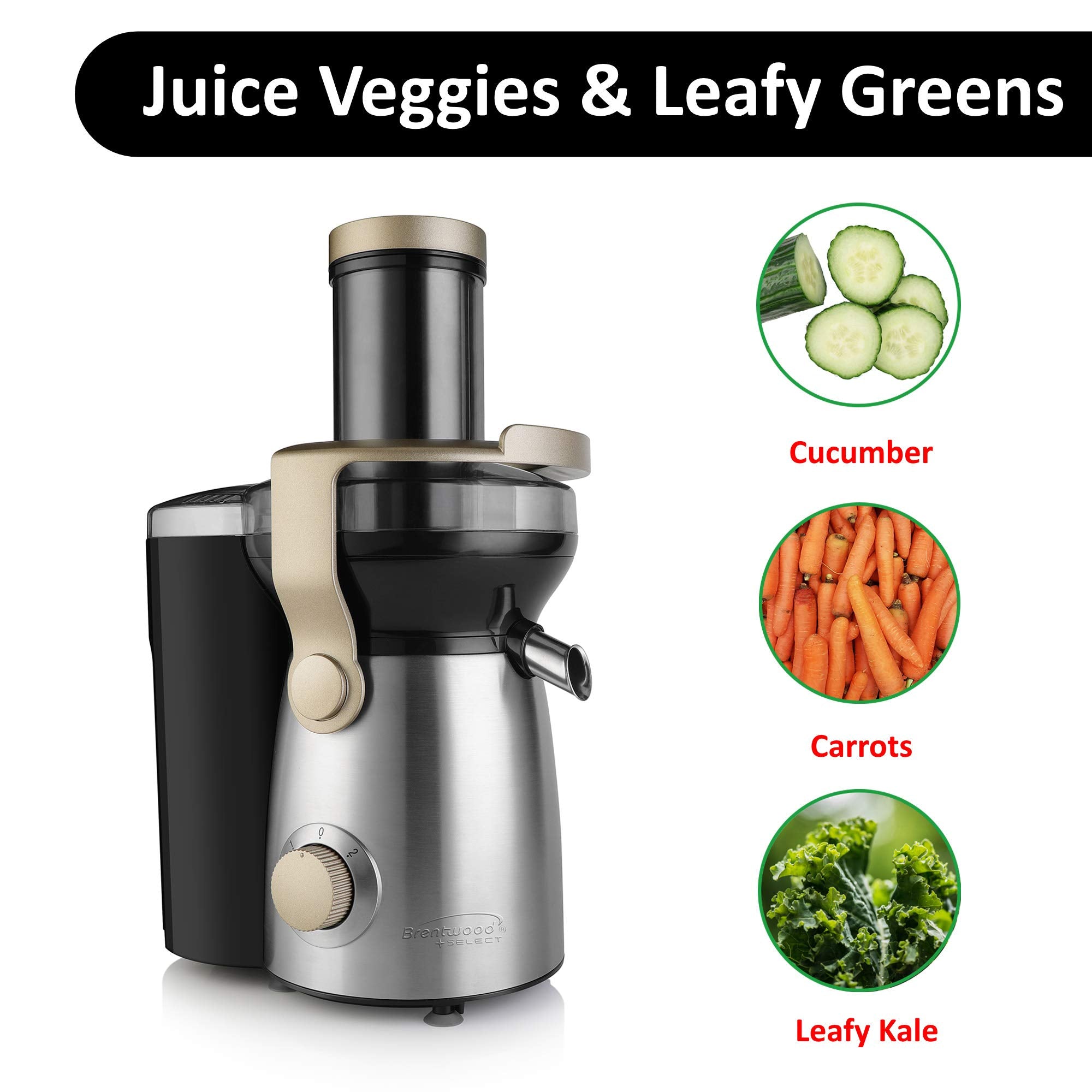 Brentwood Select JC-1000 1000W 2-Speed Centrifugal Juice Extractor - Stainless Steel, 3-Inch Feed Chute with 50 oz Graduated Jar