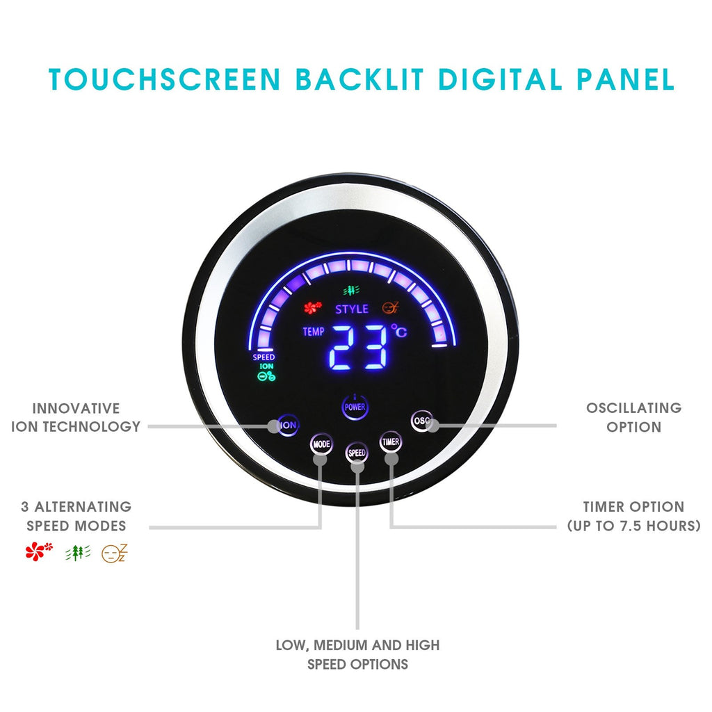 Vie Air 50-Inch Luxury Digital 3-Speed High-Velocity Tower Fan with Remote – Oscillating, Ionizer, Touchscreen, Bedroom & Living Room