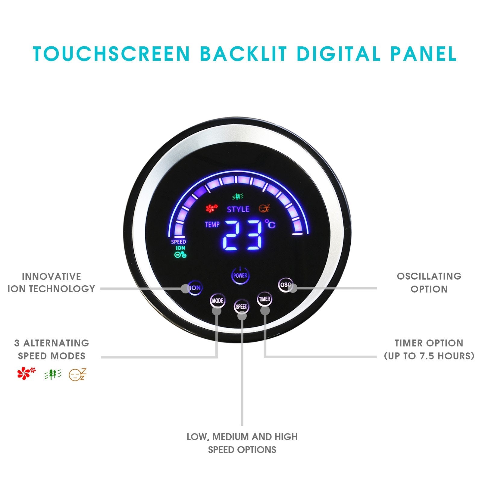 Vie Air 50-Inch Luxury Digital 3-Speed High-Velocity Tower Fan with Remote – Oscillating, Ionizer, Touchscreen, Bedroom & Living Room