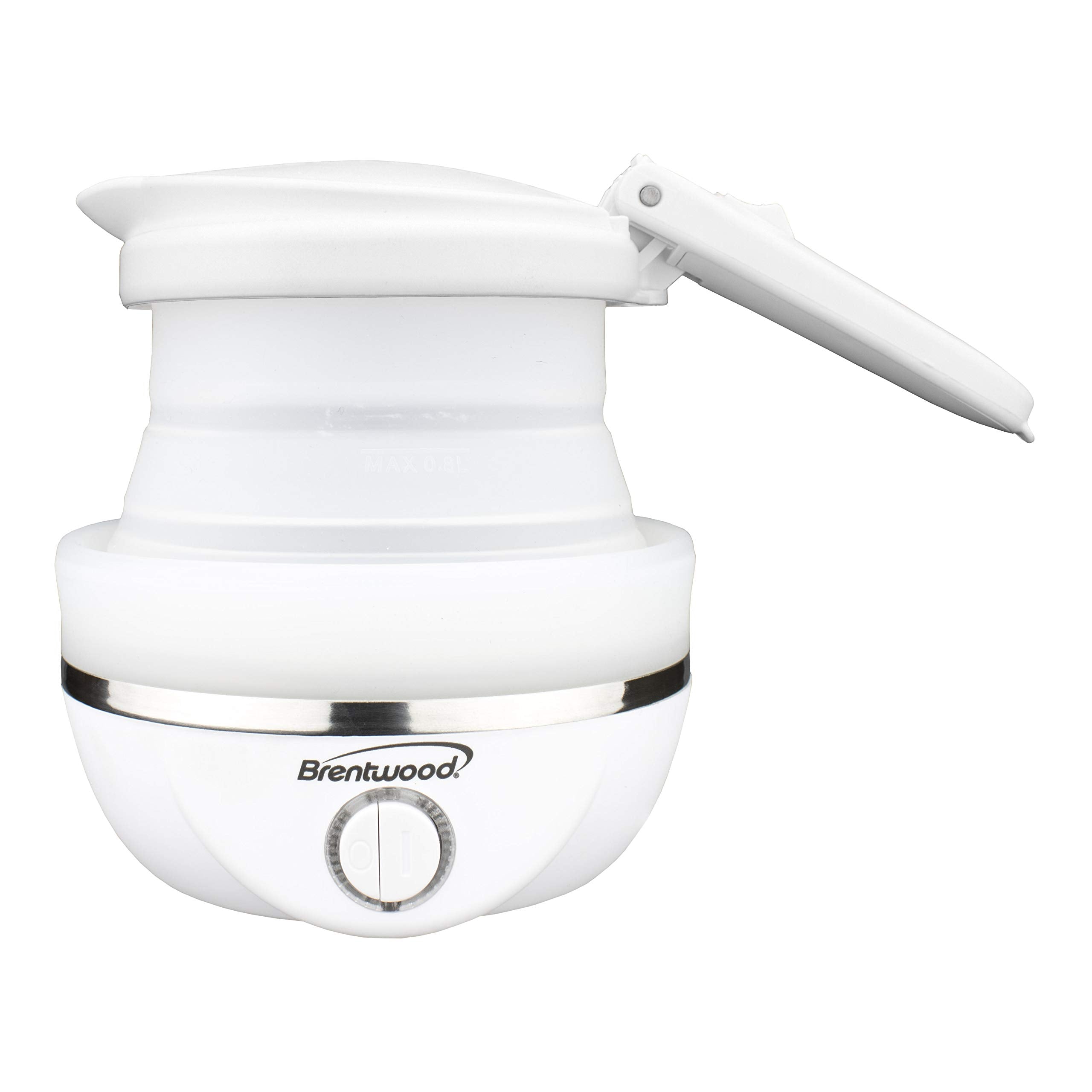 Brentwood Dual Voltage 3.3-Cup Collapsible Travel Kettle – White, 800W Silicone Folding Electric Kettle for Travel