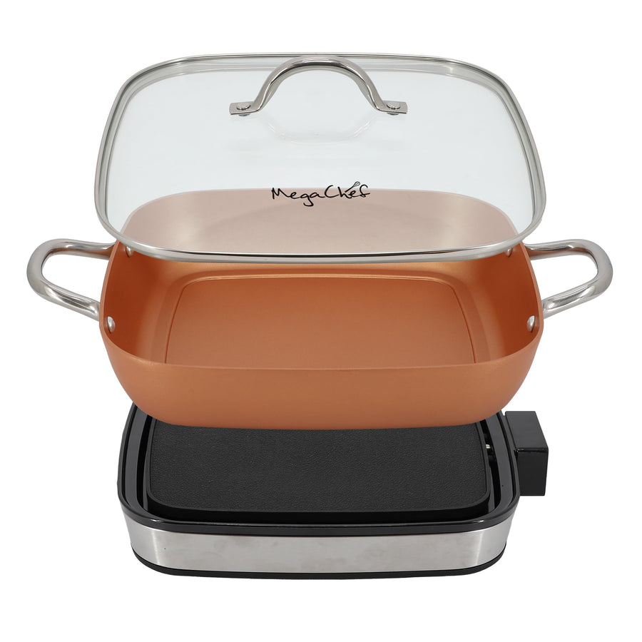 MegaChef 11.81-Inch Electric Fry Pan, Copper Non-Stick, Glass Lid