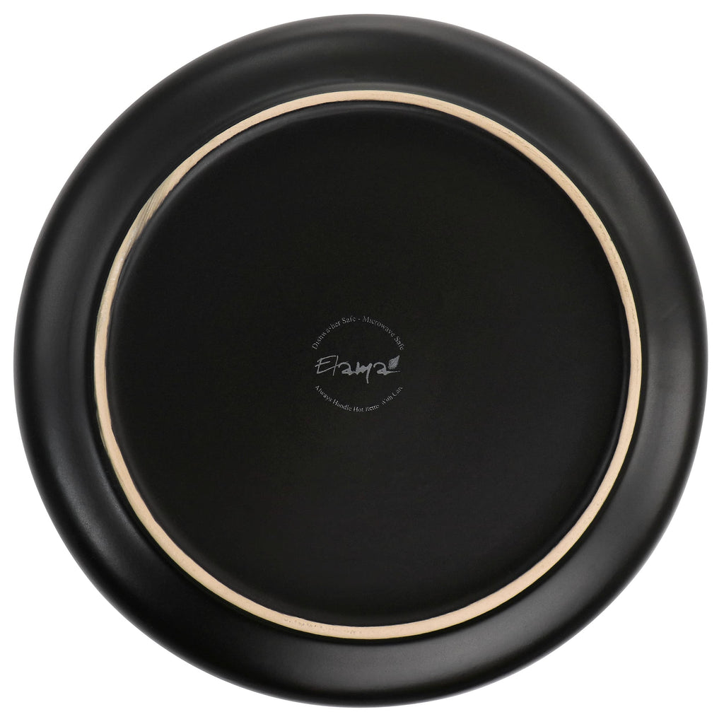 Elama Paul 6 Piece Stoneware Dinner Plate Set in Matt Black with Gold Rim