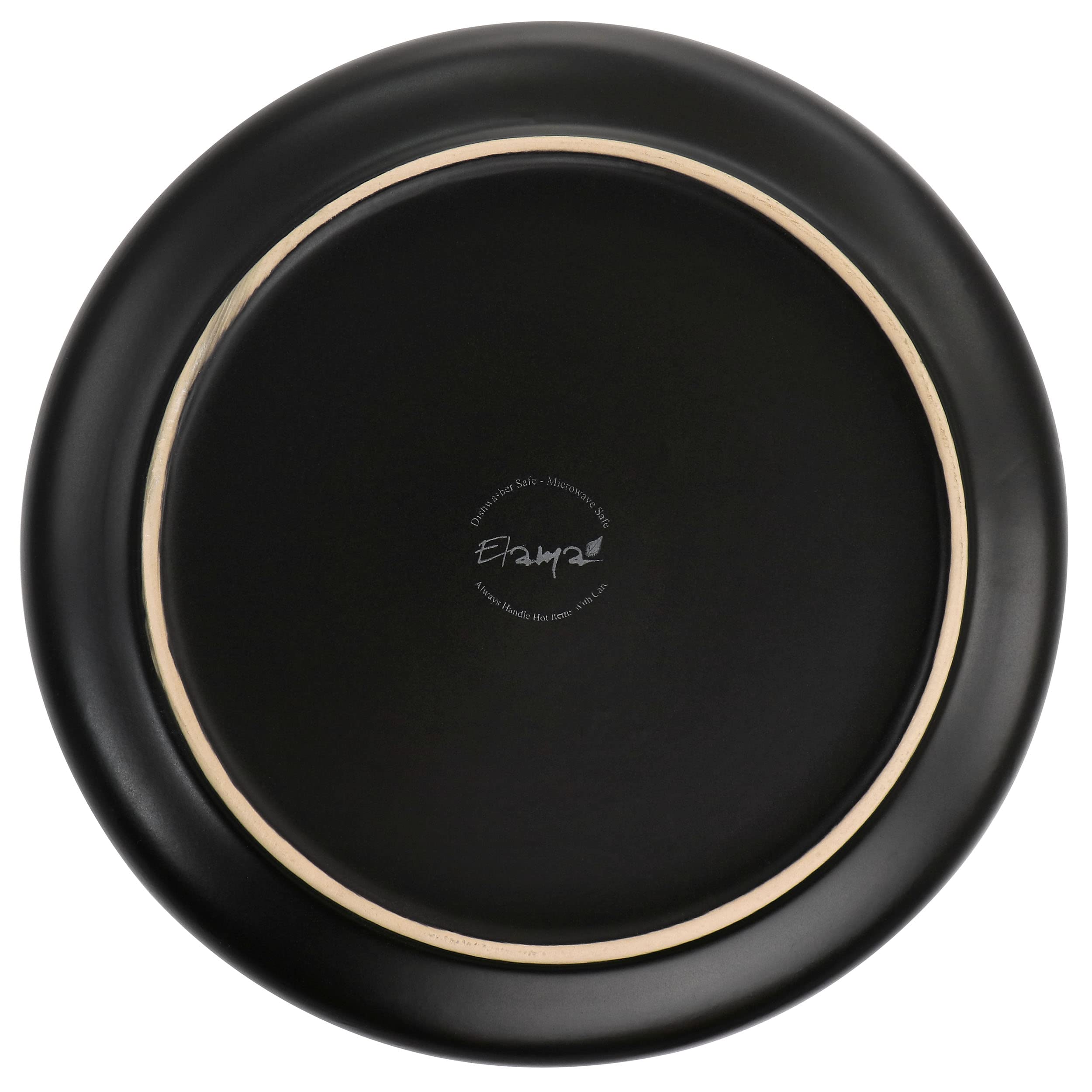 Elama Paul 6 Piece Stoneware Dinner Plate Set in Matt Black with Gold Rim