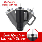 Brentwood GEOJUG 40 oz Insulated Stainless Steel Tumbler – Black with Handle, Lid & Straw