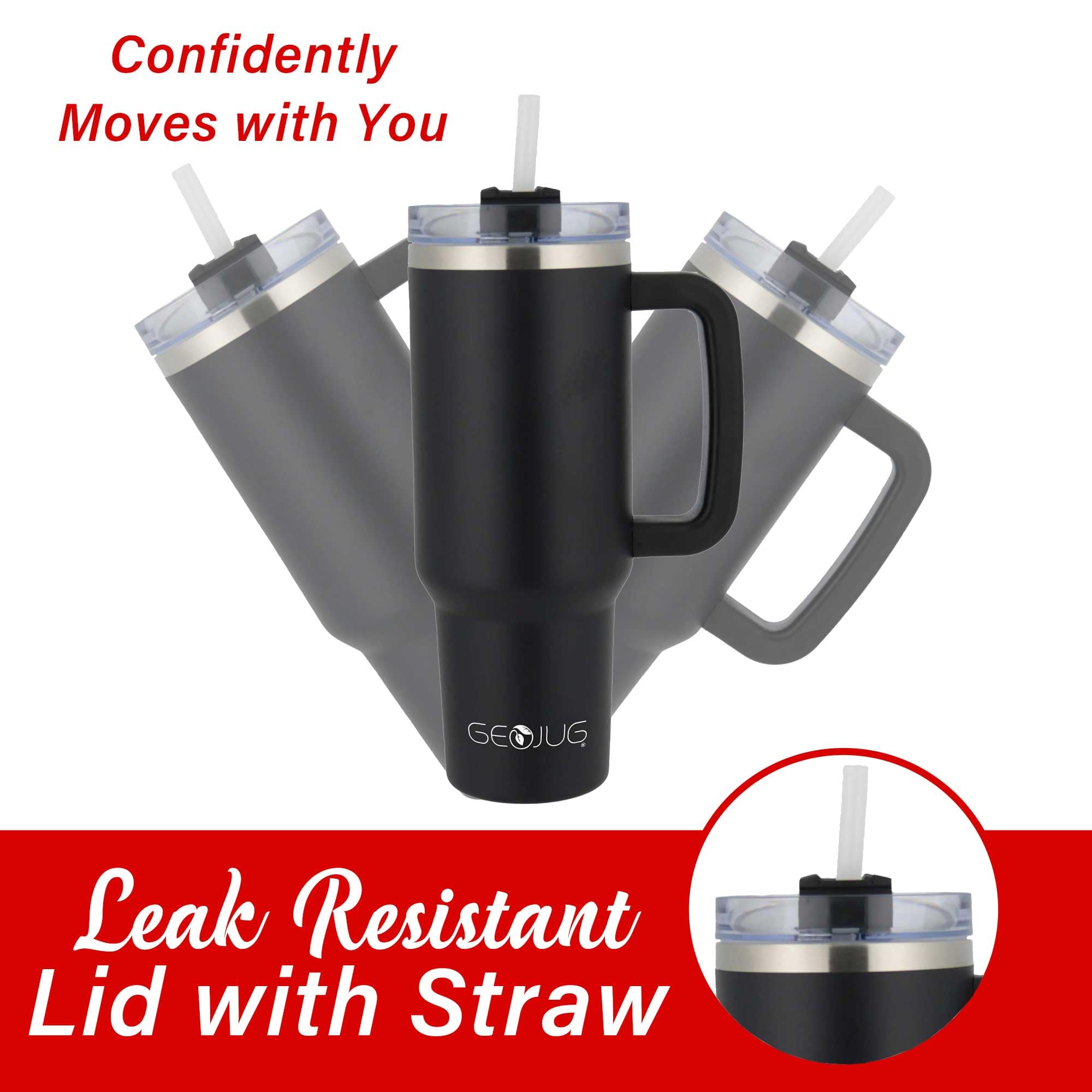 Brentwood GEOJUG 40 oz Insulated Stainless Steel Tumbler – Black with Handle, Lid & Straw