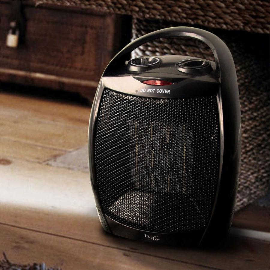 Vie Air 1500W Portable Ceramic Space Heater with Adjustable Thermostat, Black