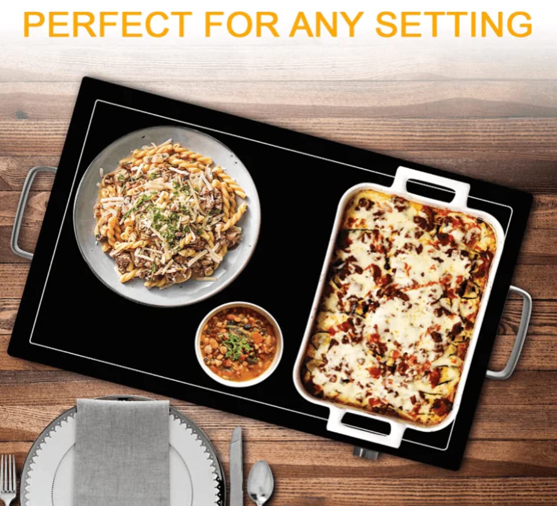 MegaChef 24" Electric Warming Tray with Adjustable Temperature Control – Silver Stainless Steel Buffet Server, Even Heating for Parties & Holiday Dinners