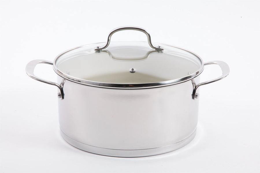 Gibson Cuisine Gleaming 7-Piece Stainless Steel Cookware Set with Ceramic Nonstick Interior
