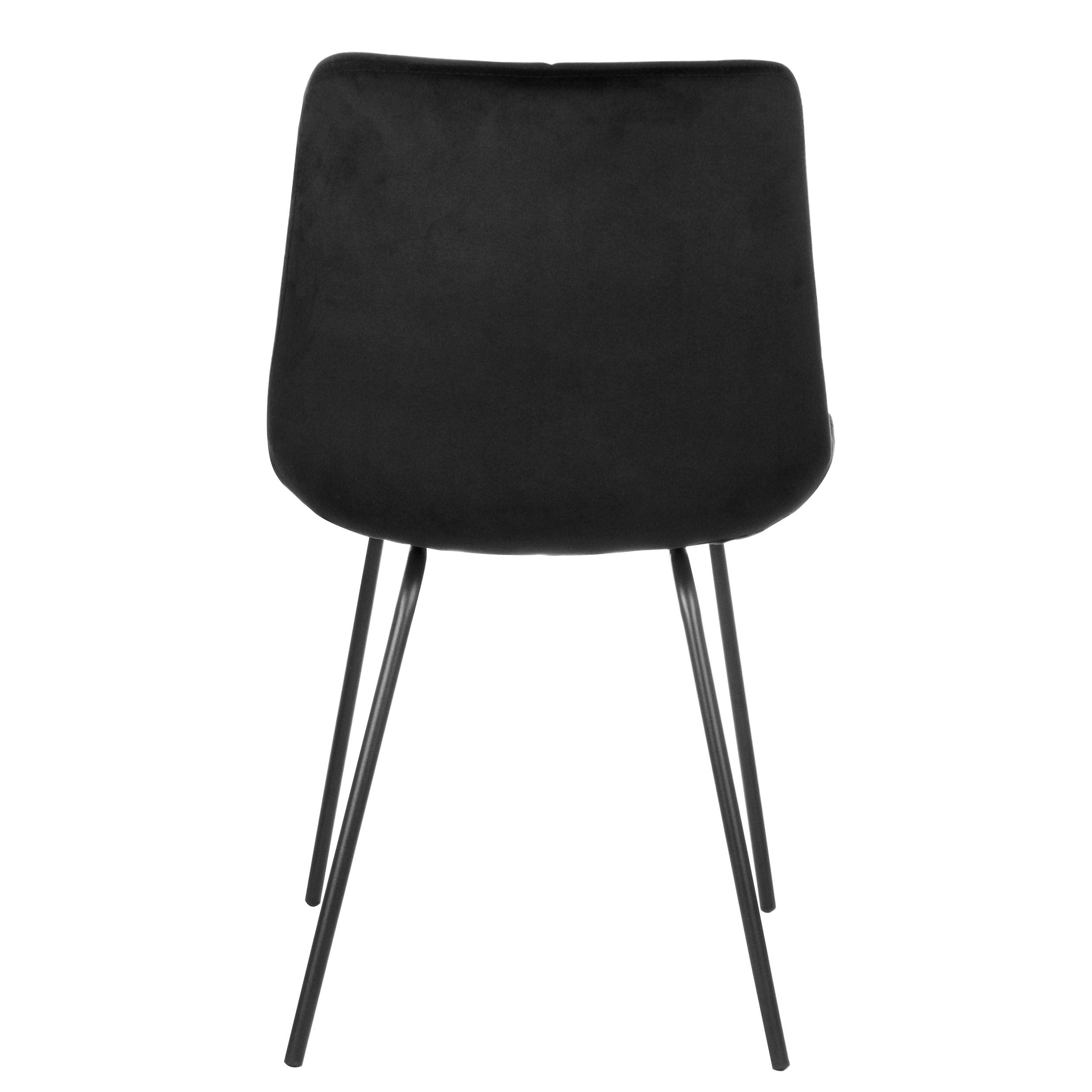 Elama Tufted Chair Set of 2 – Black Flannelette with Metal Legs