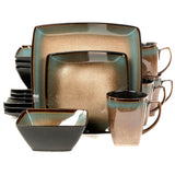 Gibson Elite Tequesta 16-Piece Square Stoneware Dinnerware Set, Taupe Reactive Glaze, Service for 4