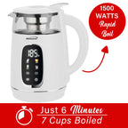 Brentwood KT-2018W 1.7L 1100W Cordless Digital Glass Electric Kettle - White, Stainless Tea Infuser with 4 Presets and Keep Warm