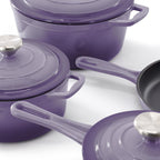 MegaChef 7 Piece Enameled Cast Iron Cookware Set in Purple