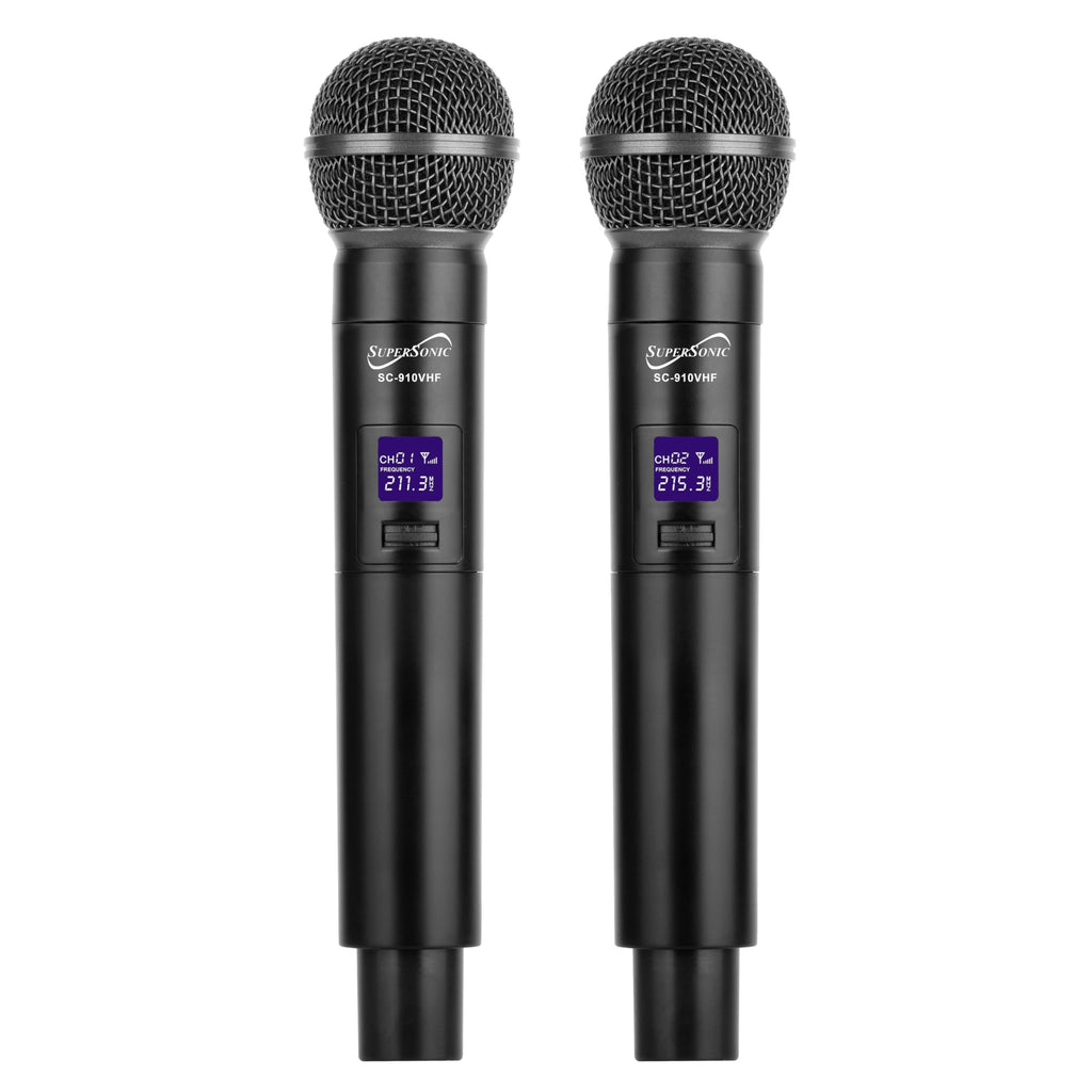 SuperSonic SC-910VHF Dual Fixed-Channel VHF Wireless Microphone System - 2 Handheld Mics, 100ft Range, XLR and 1/4in Outputs, Aluminum Case