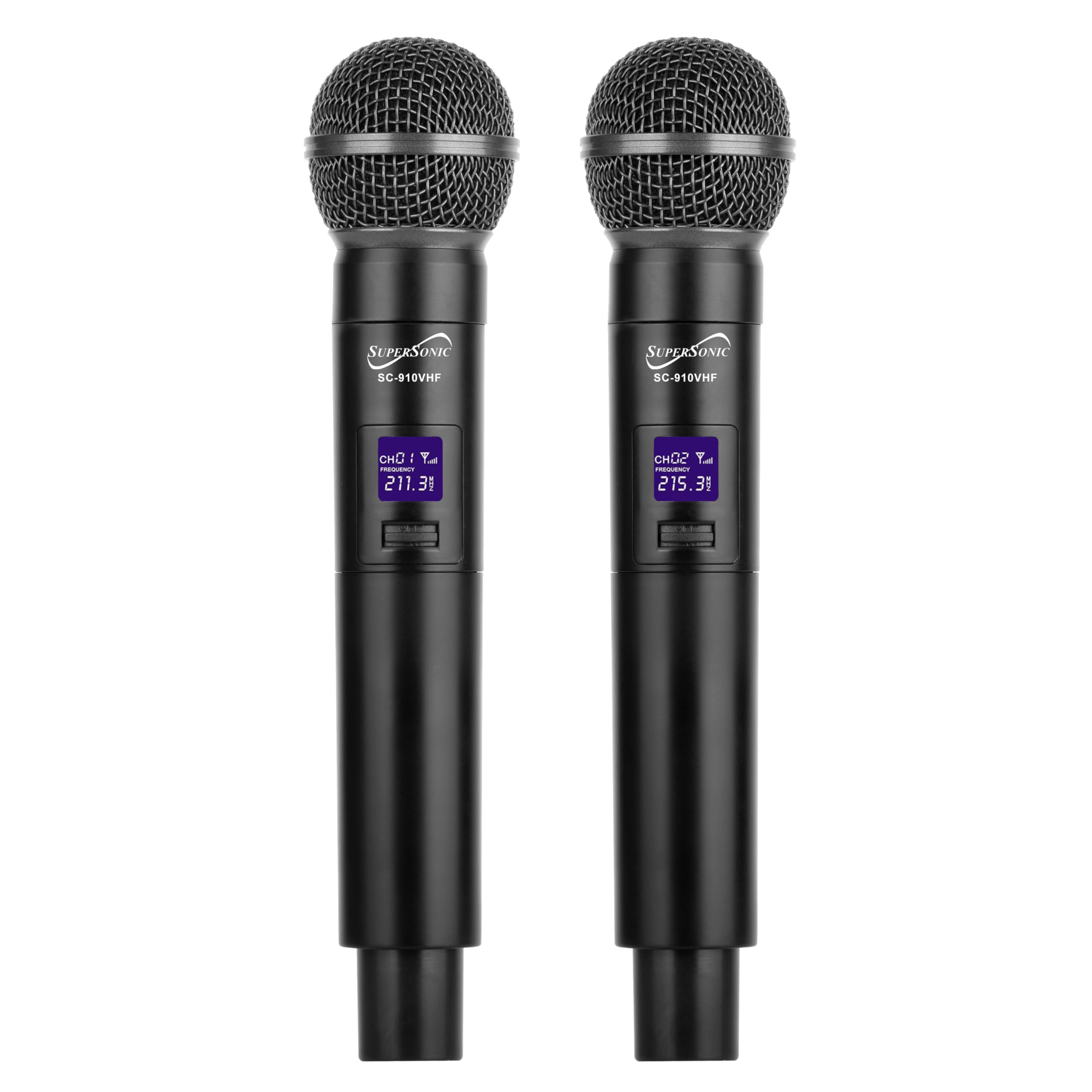 SuperSonic SC-910VHF Dual Fixed-Channel VHF Wireless Microphone System - 2 Handheld Mics, 100ft Range, XLR and 1/4in Outputs, Aluminum Case