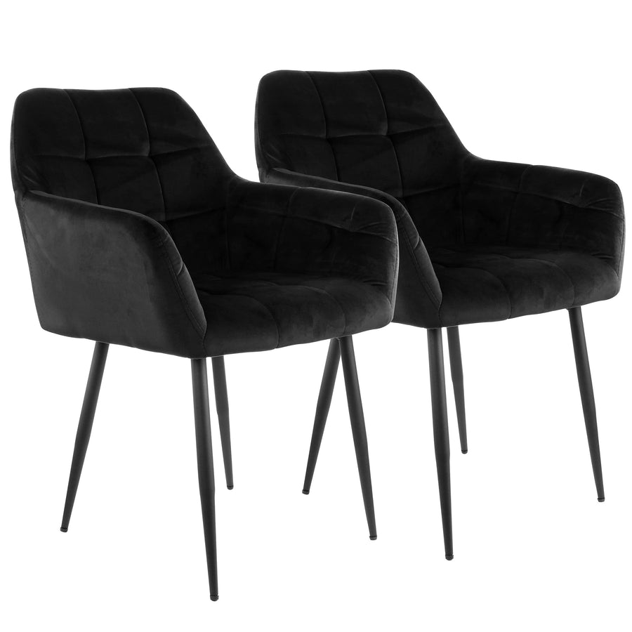 Elama Velvet Tufted Bar Chairs, Black, Fixed Height, Set of 2