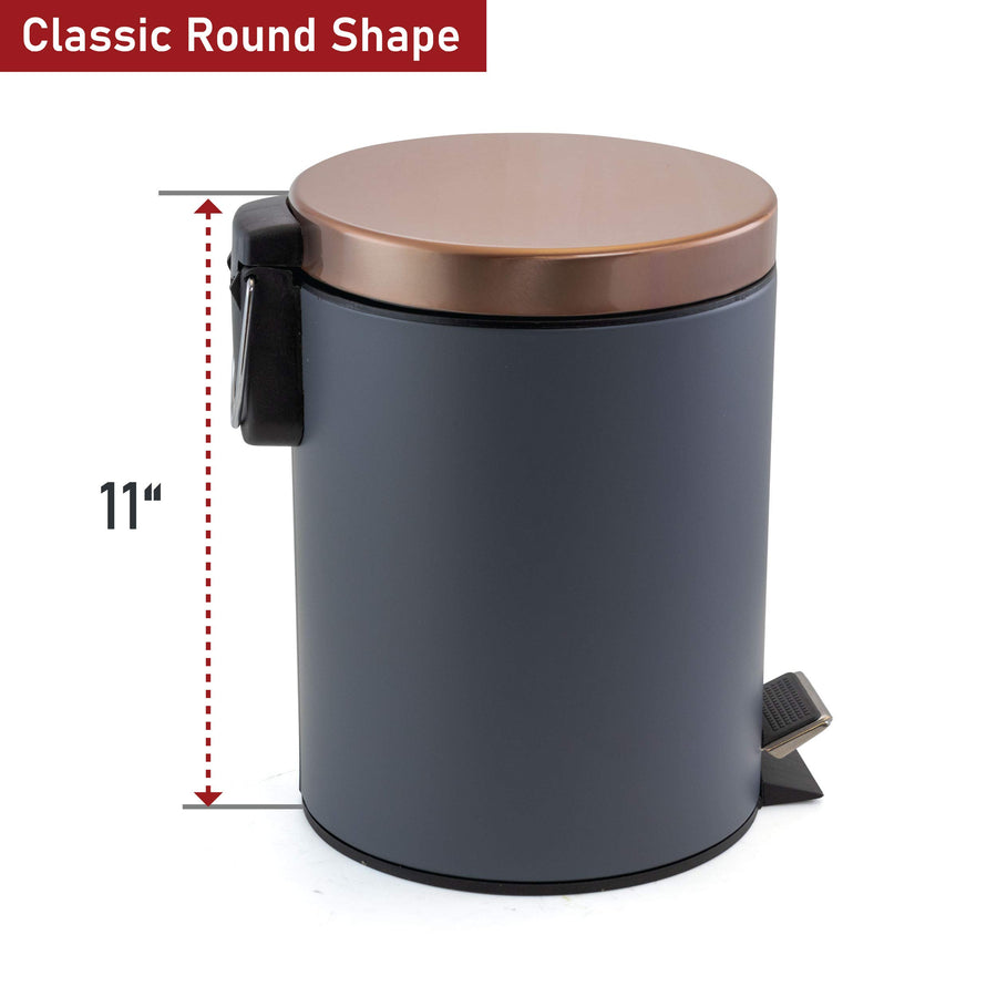 Elama 3 Gallon Grey and Copper Soft-Close Step Pedal Trash Bin for Office, Kitchen and Bathroom