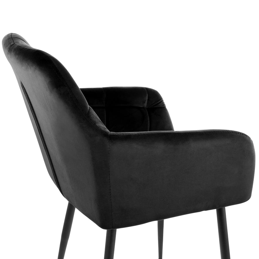 Elama Velvet Tufted Bar Chairs, Black, Fixed Height, Set of 2
