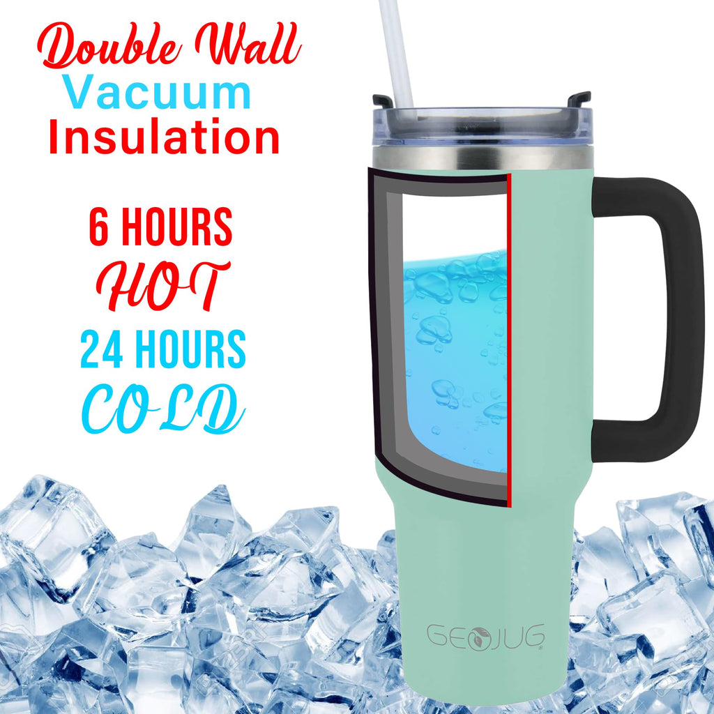 Brentwood GeoJug 40 oz Insulated Stainless Steel Tumbler with Handle and Straw, Blue