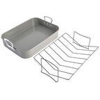 Oster Greystone 2-Piece Carbon Steel Turkey Roaster Set with V-Rack, Grey Speckle - 16.25 x 12.75 in, PFAS-Free Disclosure