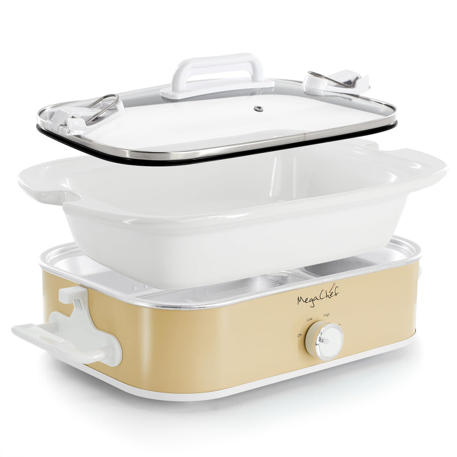MegaChef MGSL-5000-C 3.5-Quart Casserole Slow Cooker with Locking Lid, Cream