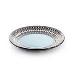 Elama Blue Sage 16-Piece Double Bowl Stoneware Dinnerware Set – Blue Geometric Rim Service for 4