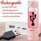 Brentwood RJB-100PK 17oz Portable USB-Rechargeable Glass Blender, Pink - Cordless Personal Smoothie Blender