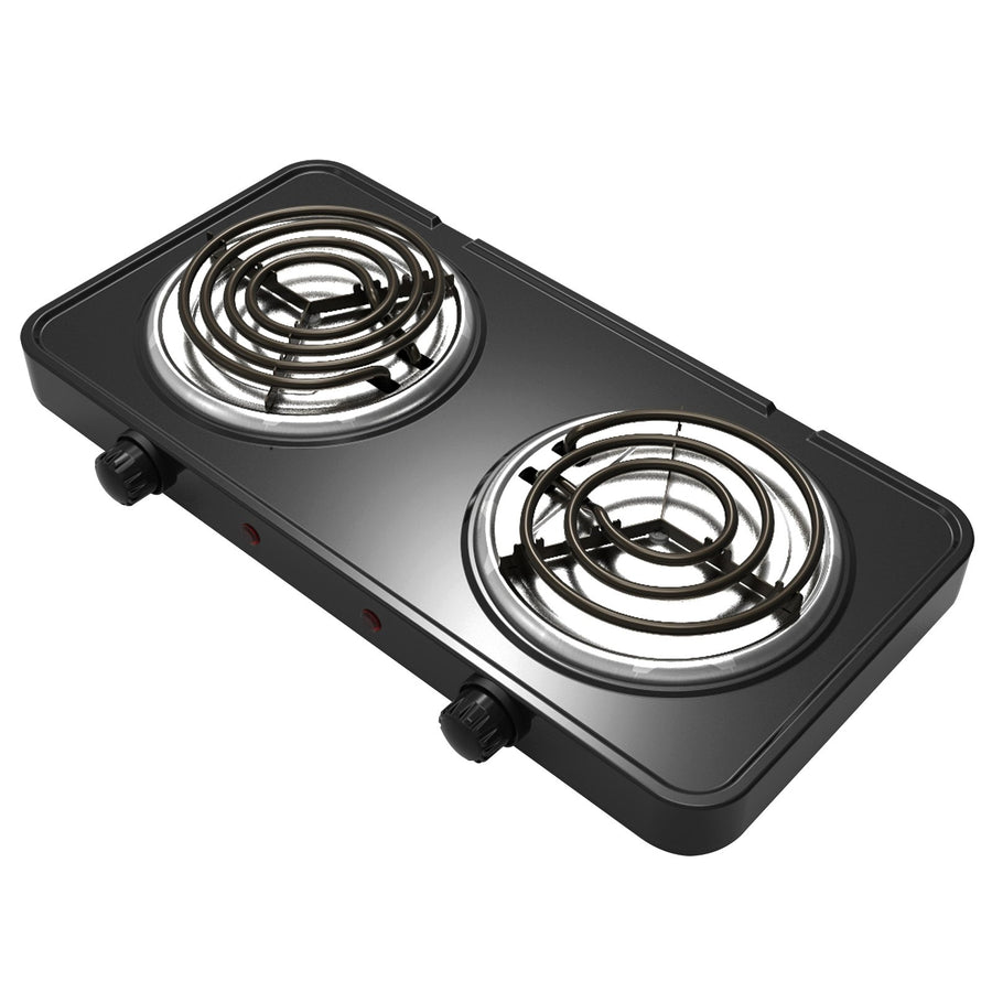 MegaChef MC-2012A-B 1700W Dual Coil Burner Portable Electric Cooktop, Matte Black