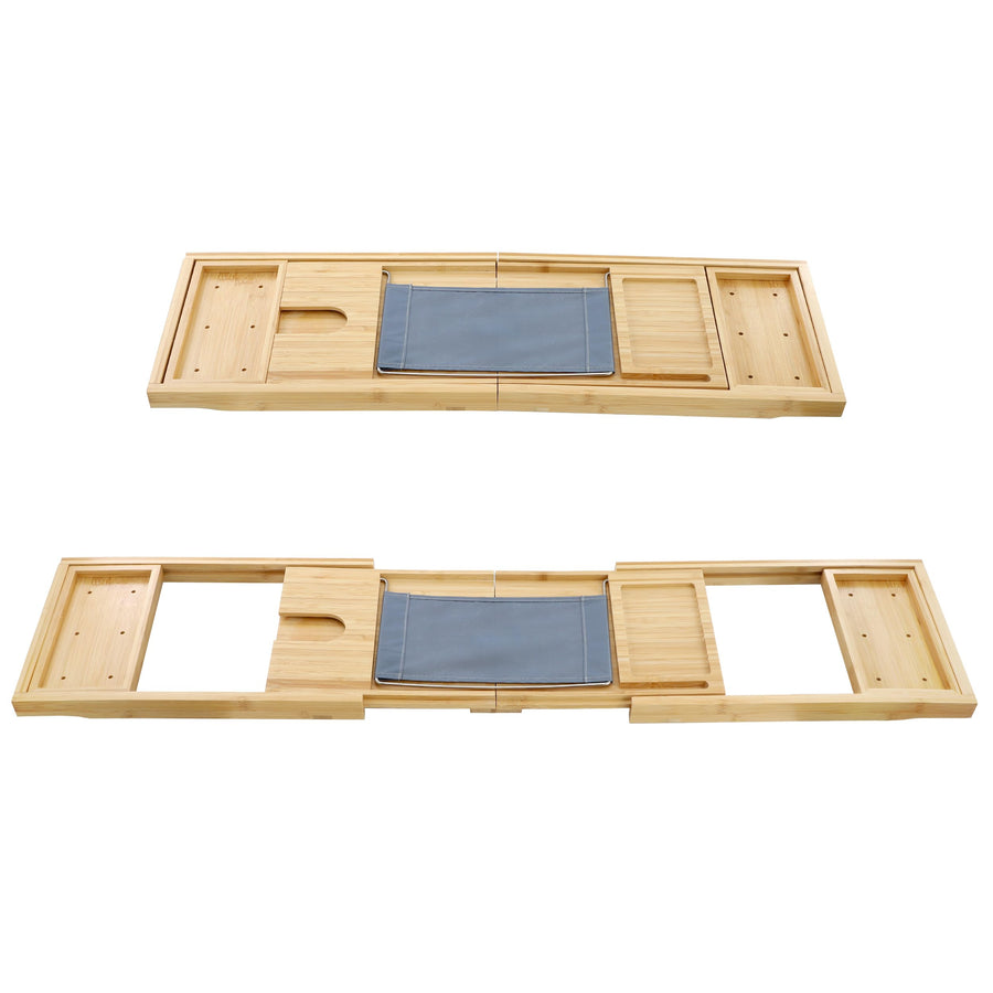 Elama Expandable Bamboo Bath Tray, Adjustable Bathtub Caddy with Book and Tablet Holder, Wine Glass Slot and Spa Accessory Compartments