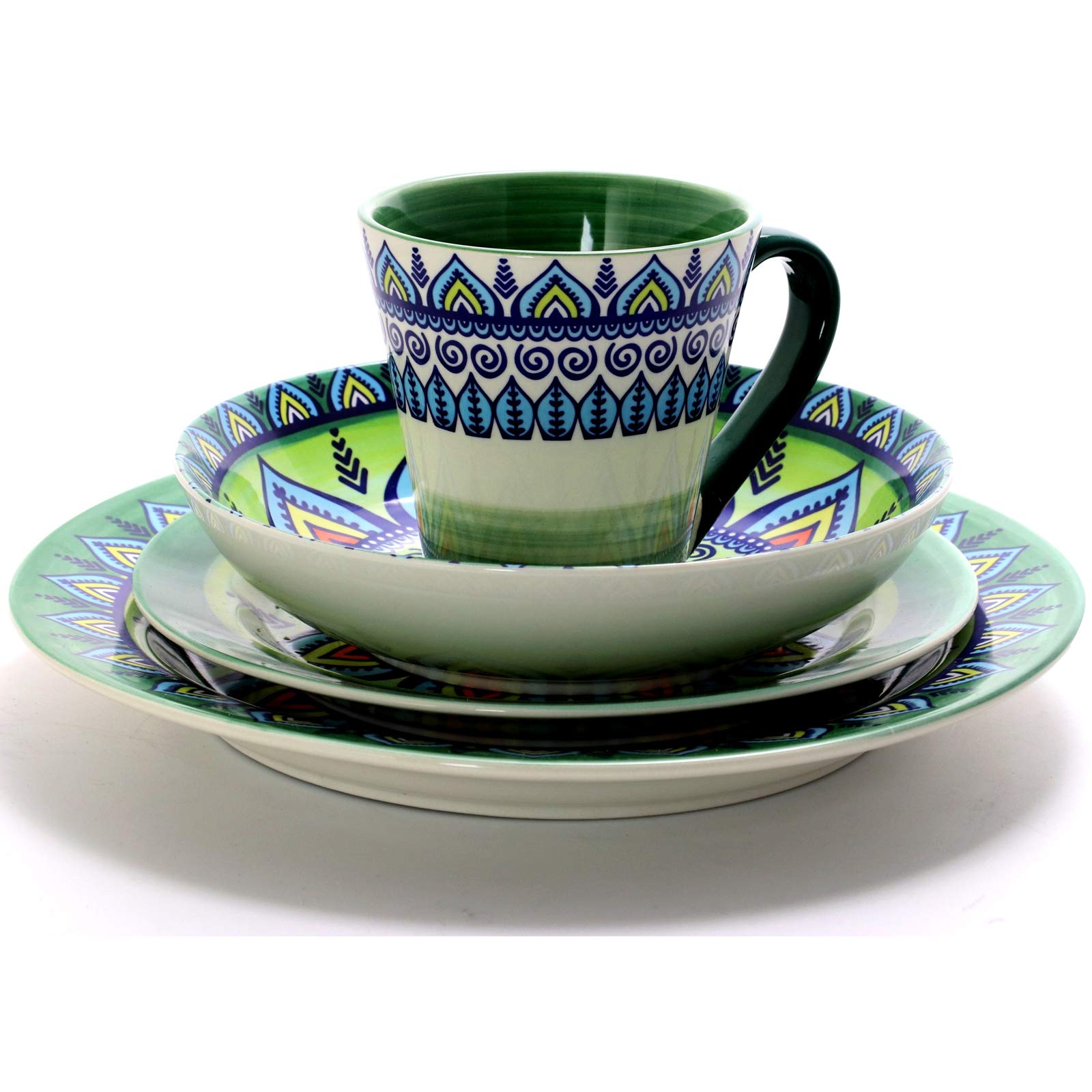 Elama Zen Green Mozaik 16-Piece Stoneware Dinnerware Set – Bohemian Mosaic | Service for 4