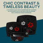 Gibson Elite Evening Blossom 16-Piece Stoneware Dinnerware Set – Black Floral, Service for 4
