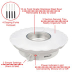 Brentwood TS-604W Electric Fondue Pot Set with 3-Section Serving Tray and 4 Dipping Forks - 10 oz Stainless Bowl