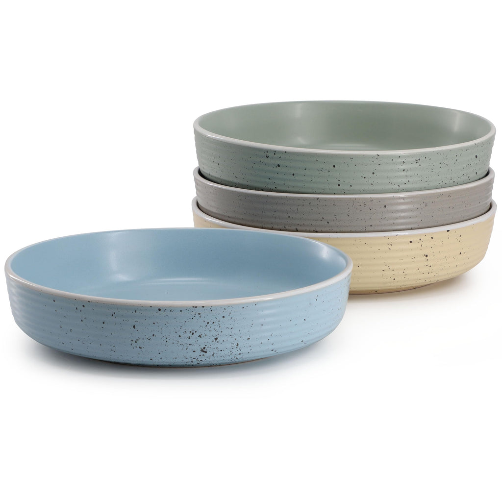 Elama Emilia 16-Piece Double-Bowl Stoneware Dinnerware Set – Speckled Multi-Color, Service for 4 with Pasta Bowls & Cereal Bowls