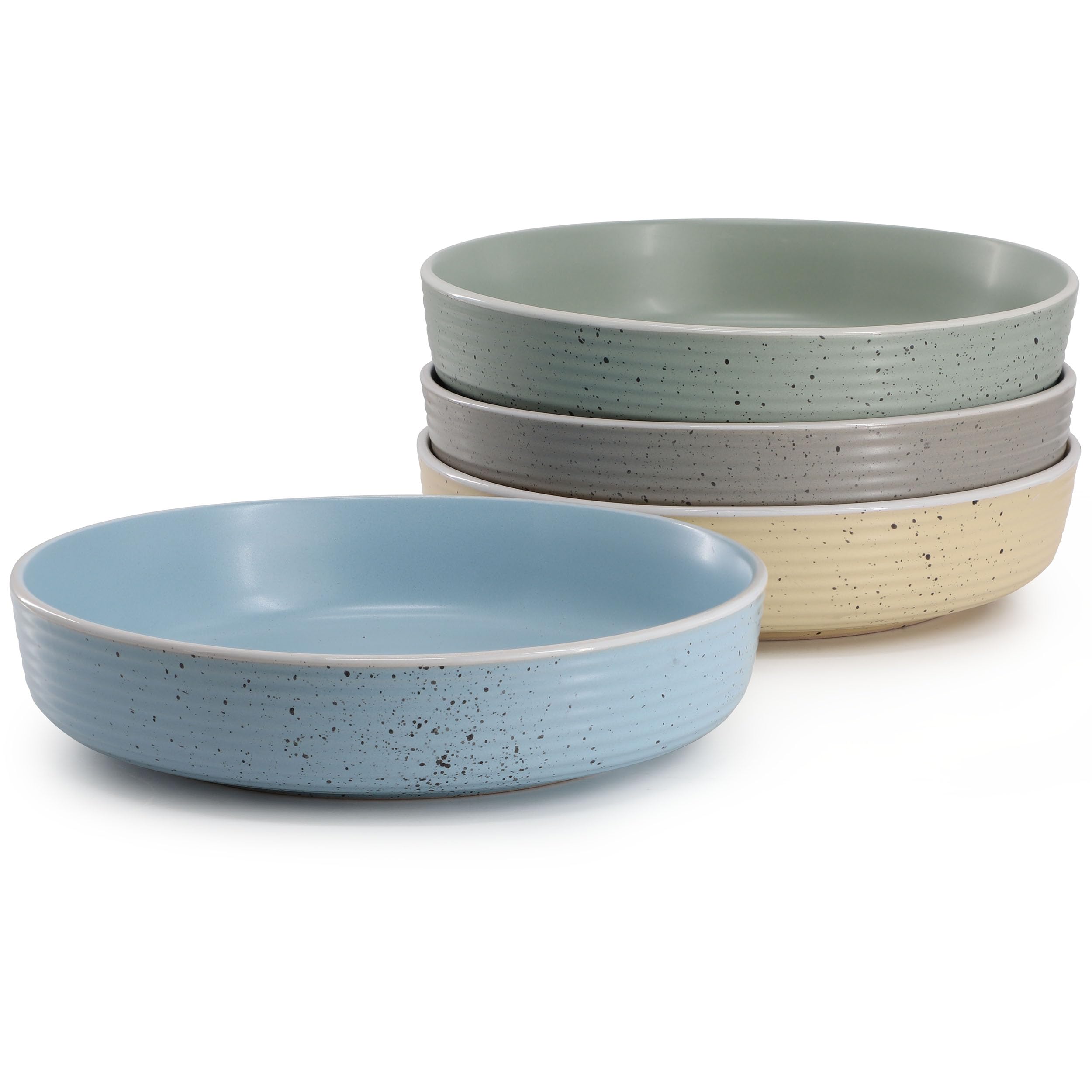 Elama Emilia 16-Piece Double-Bowl Stoneware Dinnerware Set – Speckled Multi-Color, Service for 4 with Pasta Bowls & Cereal Bowls