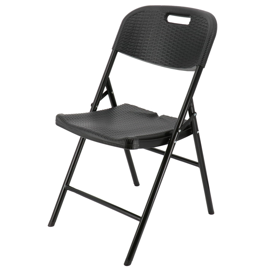 Elama 4-Piece Rattan Folding Dining Chairs, Black Resin Wicker, Indoor/Outdoor (Set of 4)