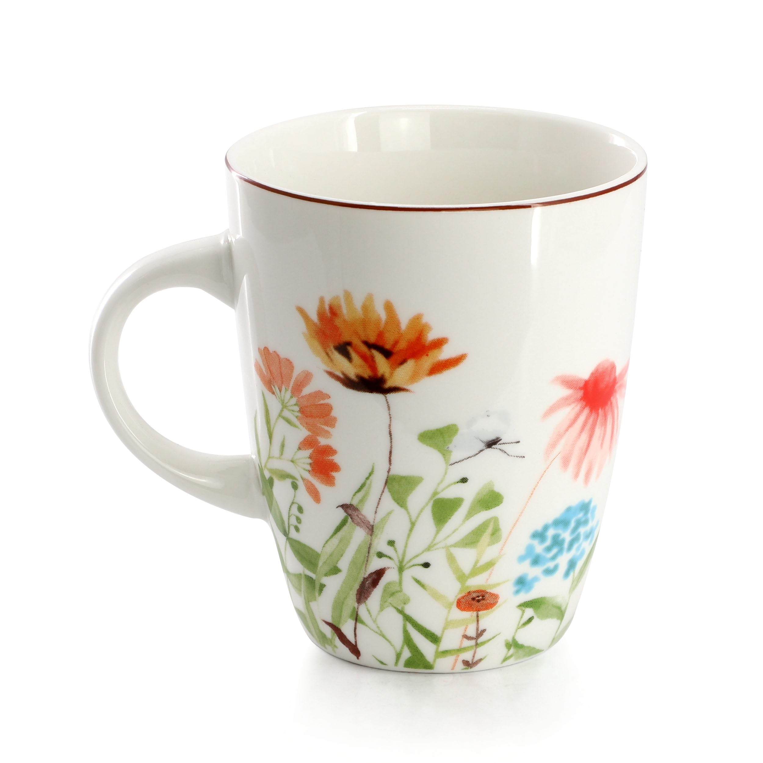Elama Wildflower Meadow 16-Piece Porcelain Dinnerware Set – Service for 4, Floral Plates, Bowls & Mugs, Microwave & Dishwasher Safe