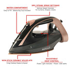 Brentwood MPI-69BKRG 1200W Ceramic Non-Stick Steam Iron with Vertical Steam & Self-Clean - Rose Gold